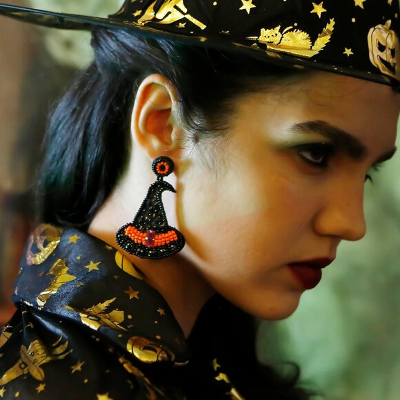 Halloween Earrings Ghost Face Earrings Witch Magic Hat Earrings - Picture 4 of 7